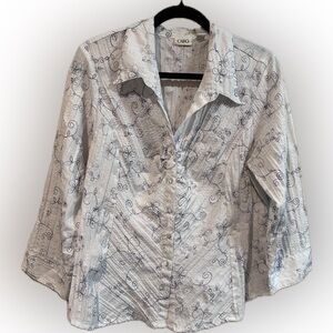 Cato White and Blue Patterned Blouse